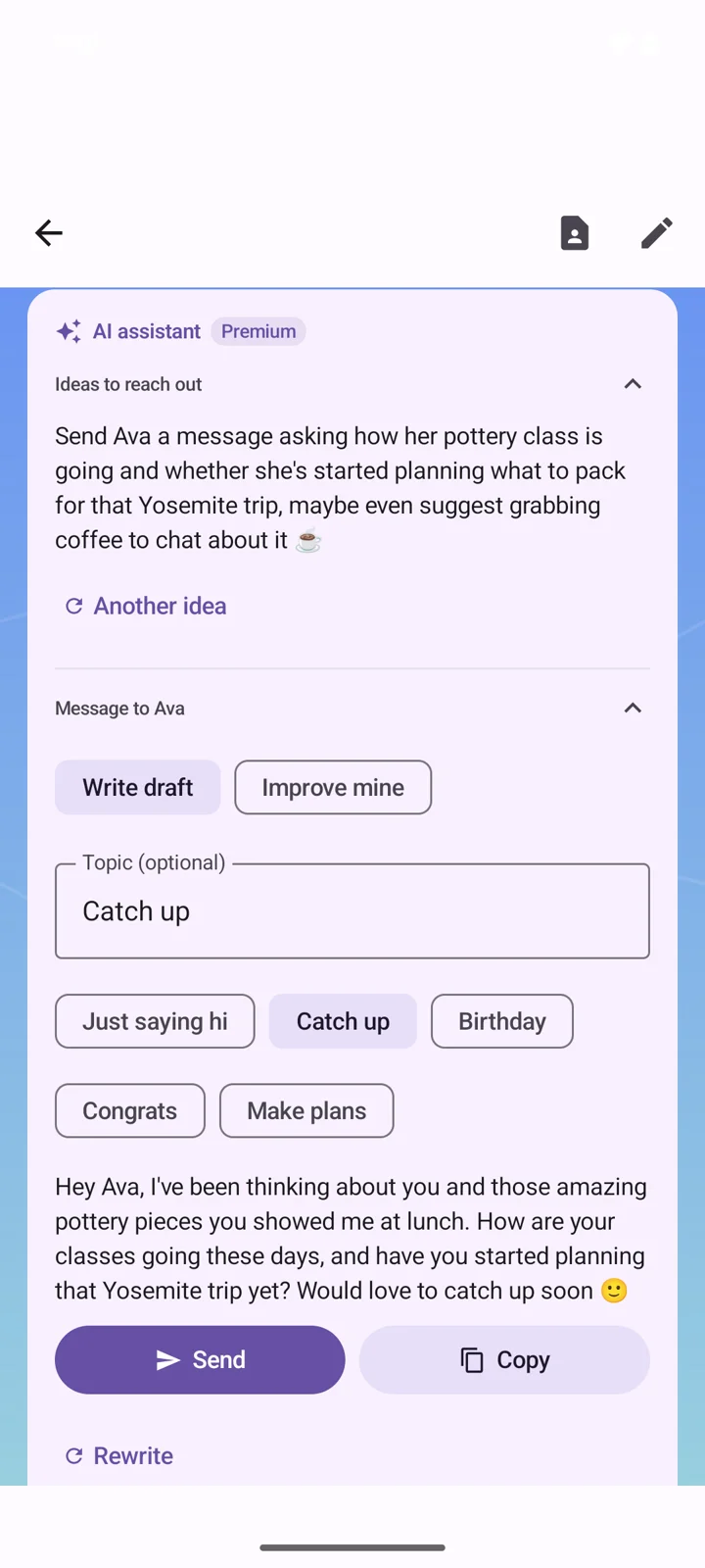 AI-drafted message ready to send