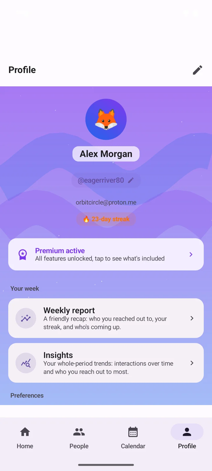 Profile with animated background and streak
